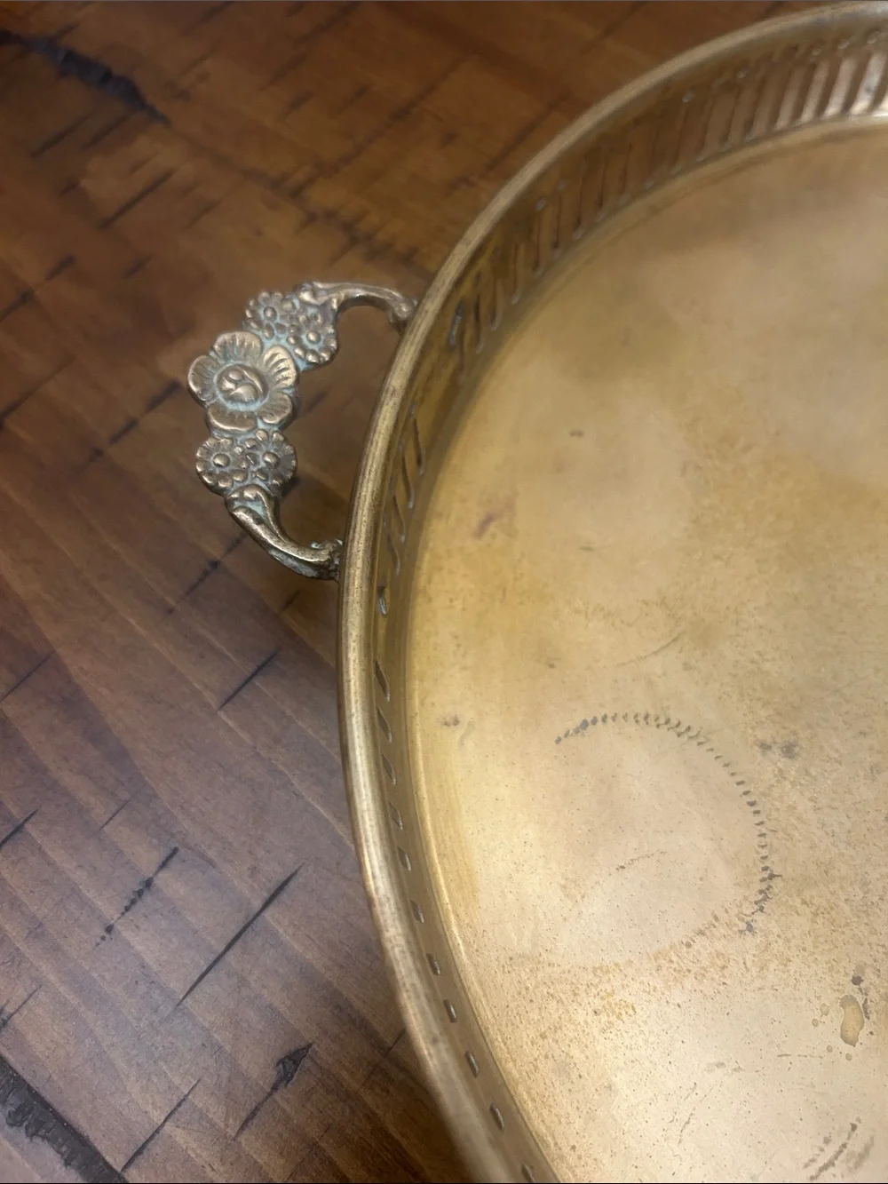 Brass Serving Tray with Ornate Handles - Gold Finish